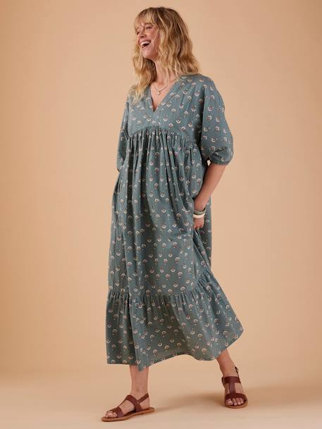 Robe longue grossesse esprit bohème écru+vert - vertbaudet enfant 