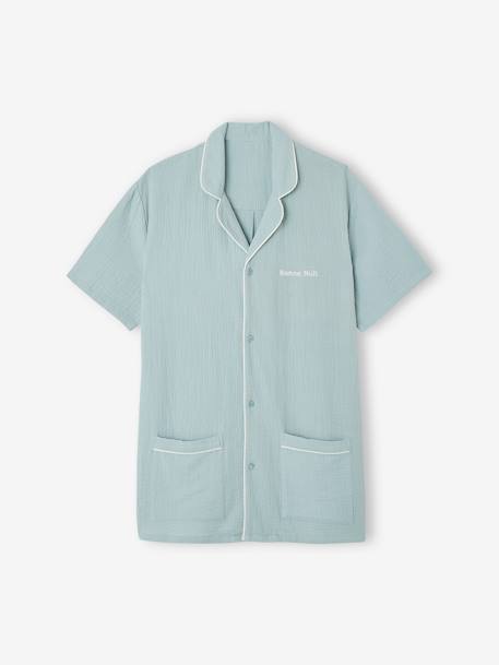 Pyjama short gaze de coton homme team famille personnalisable vert sauge - vertbaudet enfant 