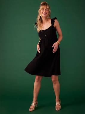 -Robe de grossesse en gaze de coton bretelles à volants