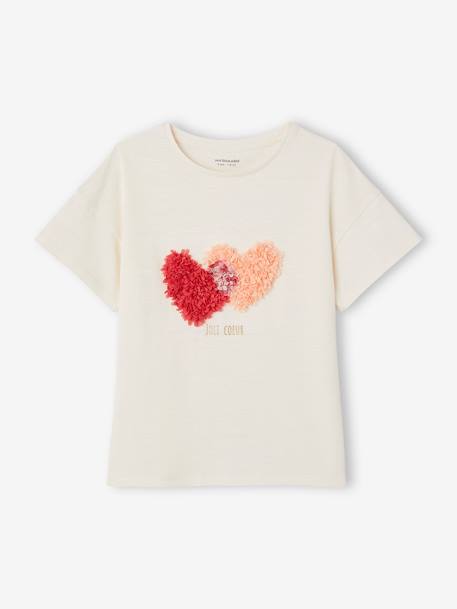 T-Shirt with Shaggy Rags Design & Iridescent Details for Girls almond green+apricot+ecru+ink blue+sky blue+striped navy blue - vertbaudet enfant 