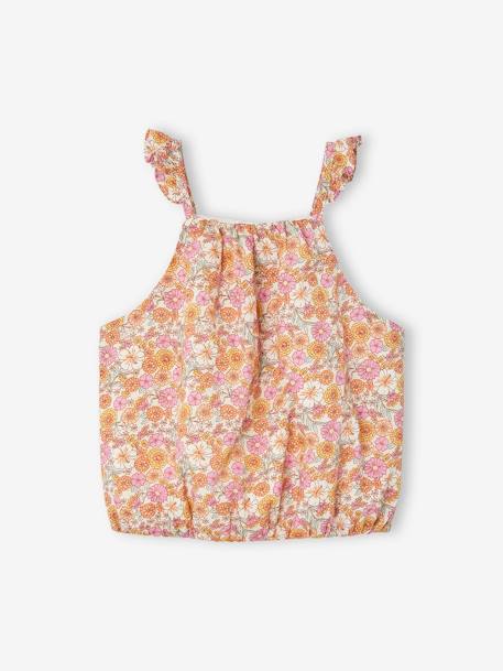 Cropped Blouse with Floral Print, Ruffles on the Straps, for Girls rosy apricot - vertbaudet enfant 
