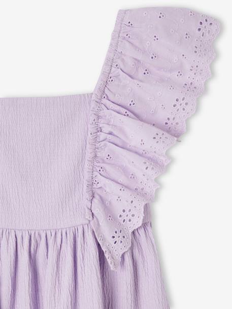 Dress with Ruffles in Broderie Anglaise & Creased Effect, for Girls lavender - vertbaudet enfant 