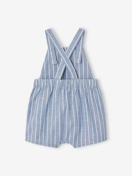 Striped Dungarees in Linen & Cotton, for Babies blue - vertbaudet enfant 