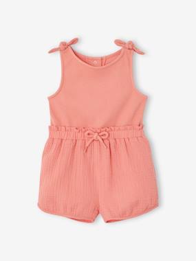 -Dual Fabric Playsuit with Bows for Babies