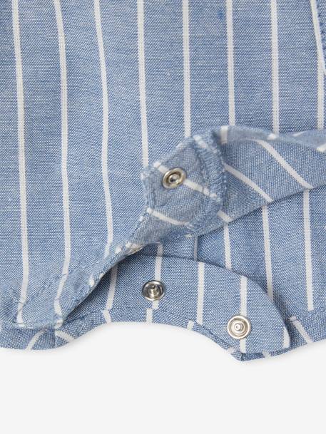 Striped Dungarees in Linen & Cotton, for Babies blue - vertbaudet enfant 