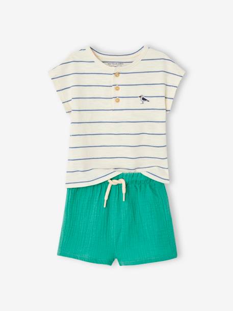 T-Shirt + Shorts Ensemble for Babies mint green - vertbaudet enfant 