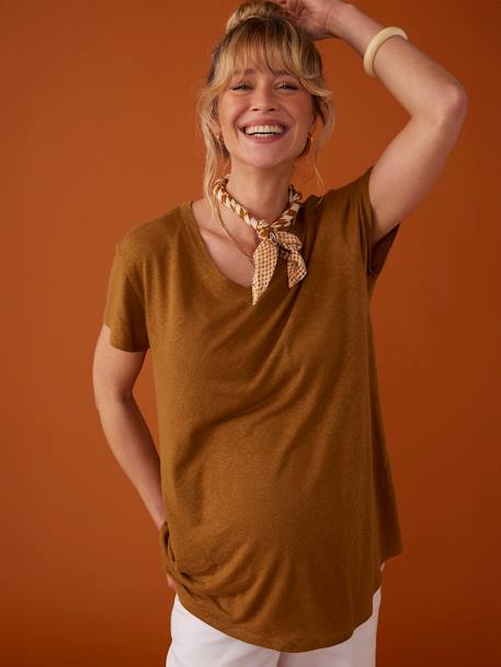 Linen T-Shirt for Maternity, V-Neck, by ENVIE DE FRAISE azure+bronze - vertbaudet enfant 