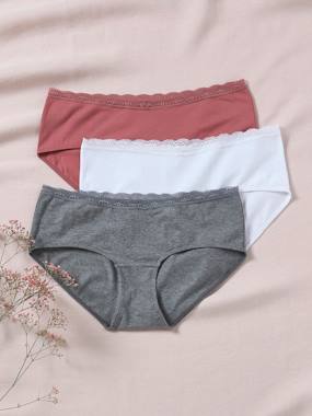 Maternity-Lingerie-Knickers & Shorties-Pack of 3 Shorties in Lace & Organic Cotton, for Maternity