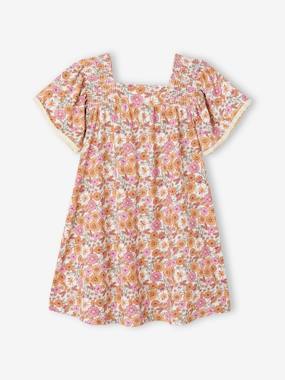 -Floral Dress with Butterfly Sleeves for Girls