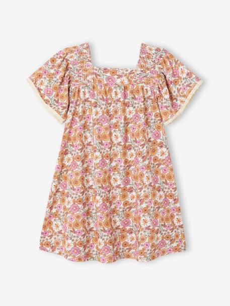 Floral Dress with Butterfly Sleeves for Girls rosy apricot - vertbaudet enfant 