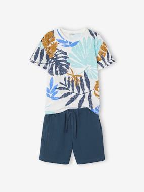 -Cotton Gauze T-Shirt & Shorts Combo for Boys