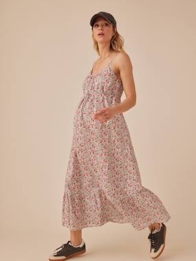 -Strappy Dress with Flower Motifs for Maternity, ENVIE DE FRAISE