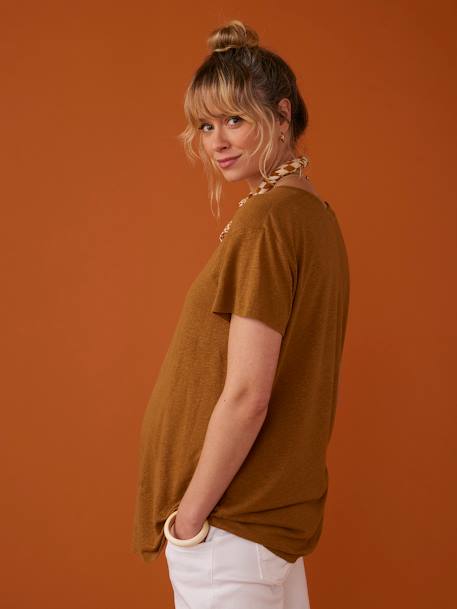 Linen T-Shirt for Maternity, V-Neck, by ENVIE DE FRAISE azure+bronze - vertbaudet enfant 