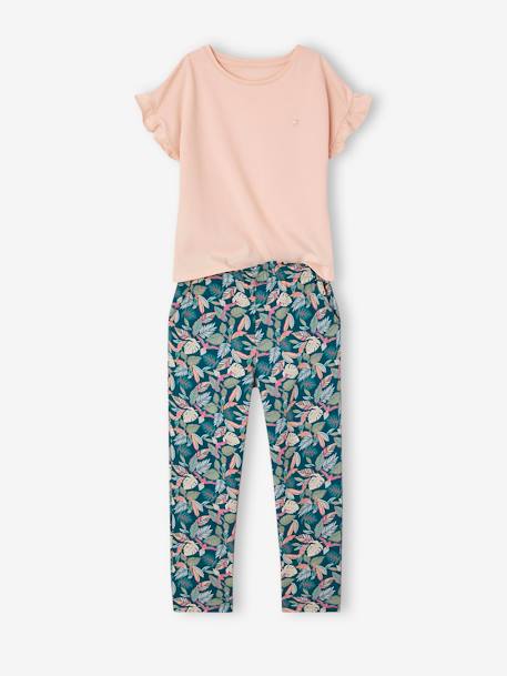 T-Shirt + Trousers Combo for Girls ecru+green - vertbaudet enfant 