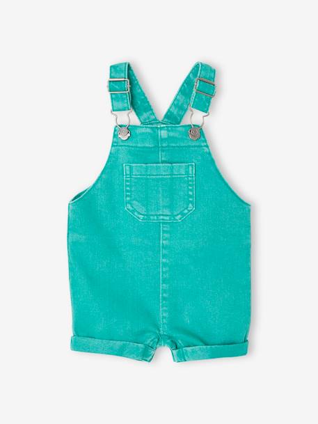 Dungaree Shorts with Adjustable Straps for Babies ecru+mint green - vertbaudet enfant 