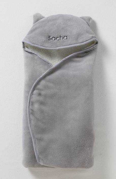Throw with Hood for Babies, in Microfibre, Polar Fleece Lining Grey - vertbaudet enfant 