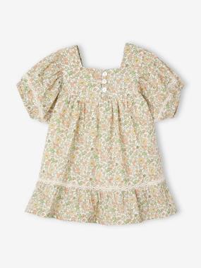 -Floral Dress with Lace Details for Babies
