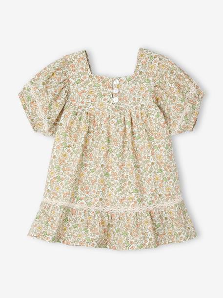 Floral Dress with Lace Details for Babies vanilla - vertbaudet enfant 