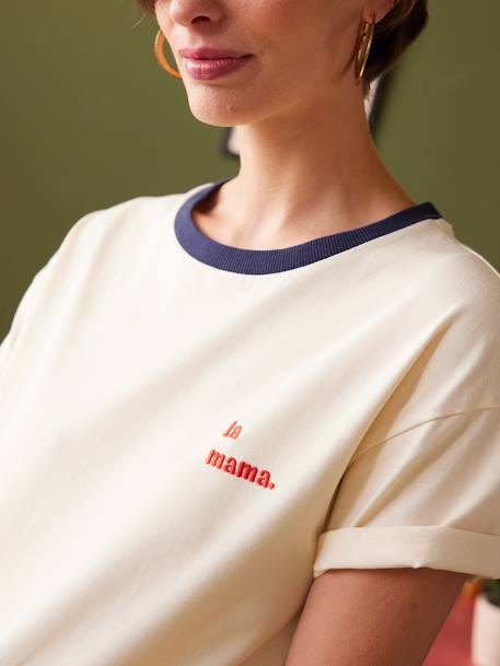 Organic Cotton T-Shirt with 'la Mama' Embroidery for Maternity, by ENVIE DE FRAISE ecru - vertbaudet enfant 