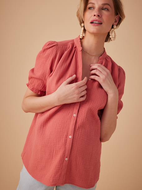 Blouse grossesse en gaze de coton écru+vieux rose - vertbaudet enfant 
