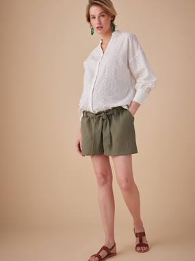 -Paperbag-Effect Cotton Gauze Shorts for Maternity, ENVIE DE FRAISE