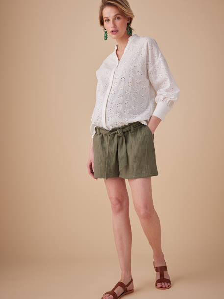 Short grossesse effet paperbag en gaze de coton olive - vertbaudet enfant 