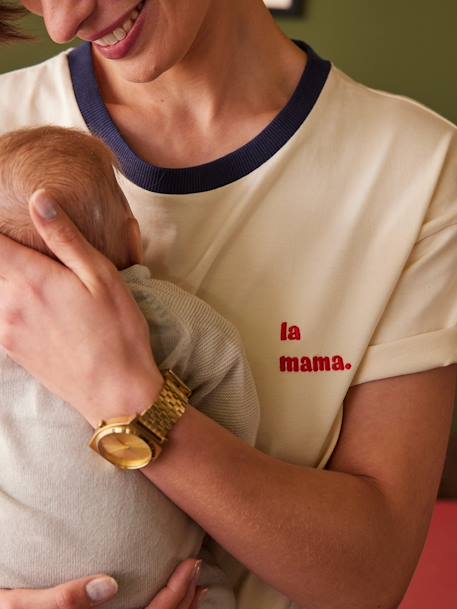 Tee-shirt grossesse brodé ' la Mama' en coton bio ENVIE DE FRAISE écru - vertbaudet enfant 