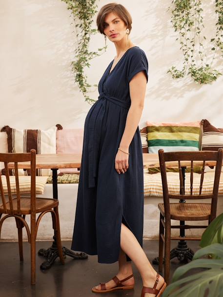 Long Dress for Maternity in Cotton Gauze, by ENVIE DE FRAISE navy blue - vertbaudet enfant 