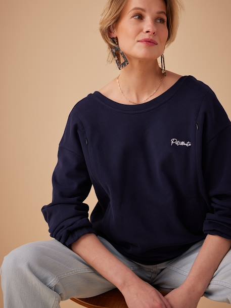 Organic Cotton Sweatshirt with 'Pétillante' Embroidery, ENVIE DE FRAISE navy blue - vertbaudet enfant 
