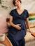 Robe longue grossesse effet cache-coeur en gaze de coton argile+beige+marine+terracotta - vertbaudet enfant 