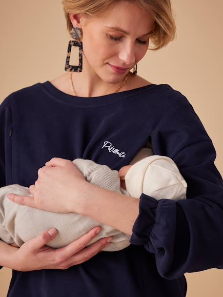 Organic Cotton Sweatshirt with 'Pétillante' Embroidery, ENVIE DE FRAISE navy blue - vertbaudet enfant 