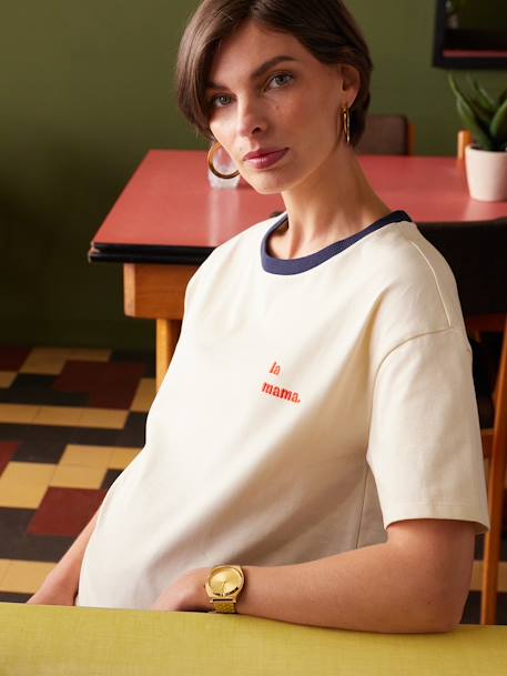 Organic Cotton T-Shirt with 'la Mama' Embroidery for Maternity, by ENVIE DE FRAISE ecru - vertbaudet enfant 