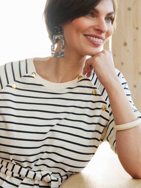 Striped Fleece Dress for Maternity, by ENVIE DE FRAISE ecru - vertbaudet enfant 