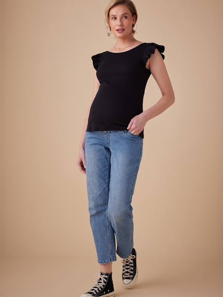 Tee-shirt grossesse en côtes ENVIE DE FRAISE manches courtes volantées kaki+noir - vertbaudet enfant 