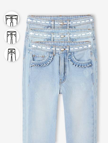 Jean fille droit MorphologiK tour de hanches Fin bleu foncé+denim bleached+stone - vertbaudet enfant 