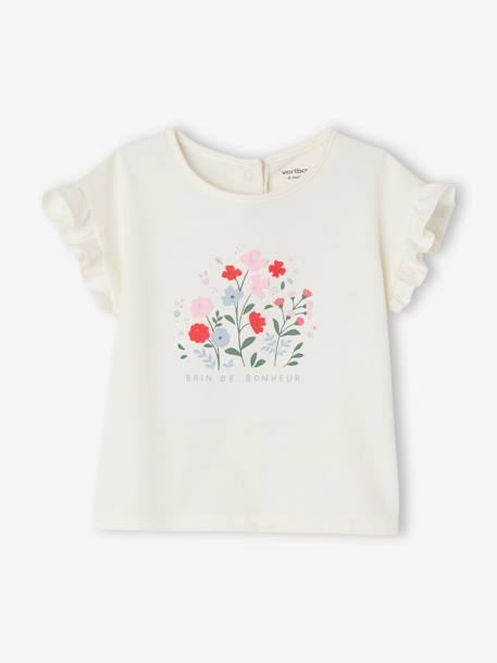 T-Shirt with Flowers in Relief, for Babies ecru - vertbaudet enfant 