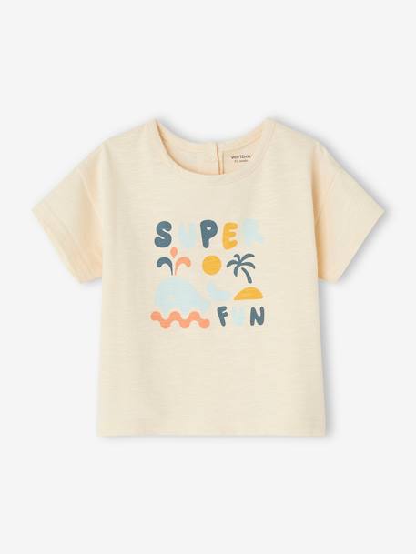 Short Sleeve T-Shirt, 'Super Fun', for Babies ecru - vertbaudet enfant 