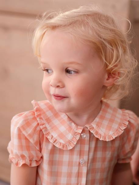 Short Sleeve Gingham Blouse for Babies chequered pink - vertbaudet enfant 