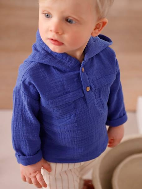 Ensemble bébé chemise en gaze de coton et pantalon bleu roi - vertbaudet enfant 