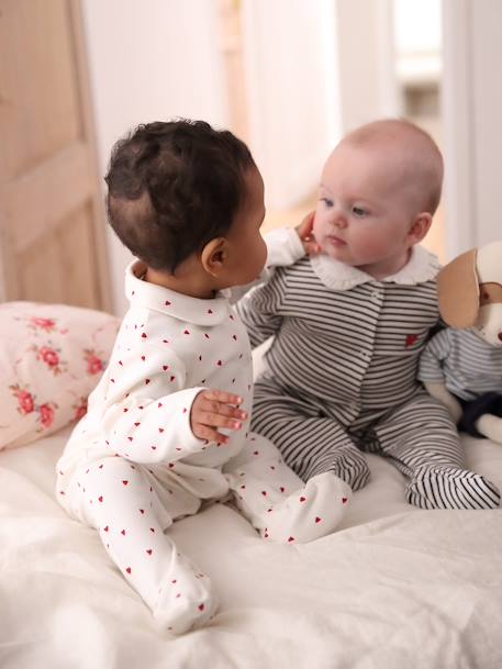 Pack of 3 'Heart' Sleepsuits in Interlock Fabric, for Babies night blue - vertbaudet enfant 