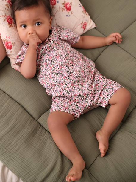 Floral Jumpsuit for Newborns ecru+printed white - vertbaudet enfant 