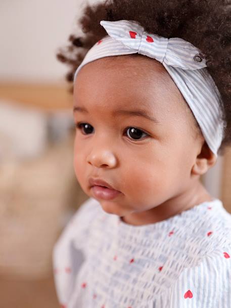 Ensemble en seersucker robe + short + bandeau bébé rayé bleu - vertbaudet enfant 