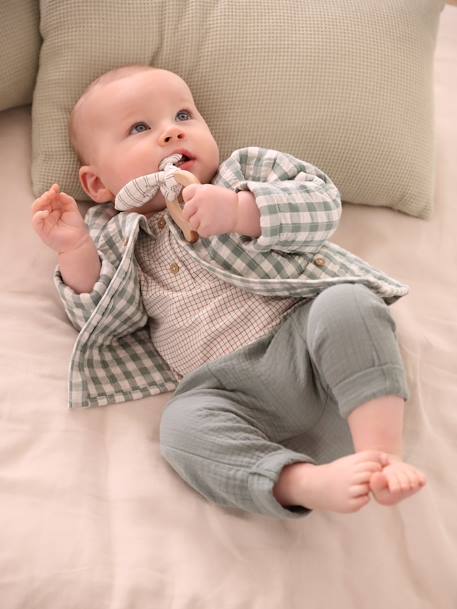 Chequered Cardigan in Seersucker for Newborn Babies grey green - vertbaudet enfant 