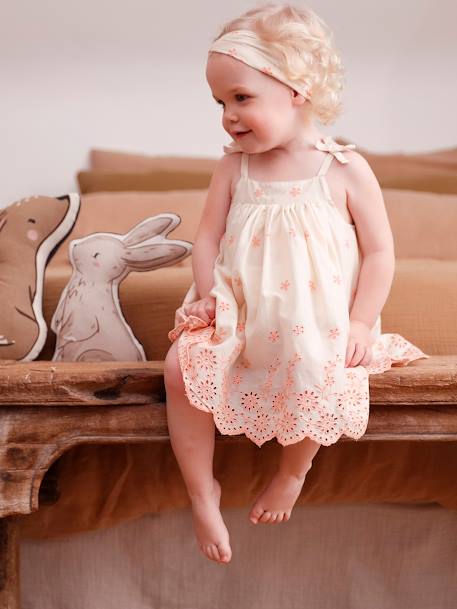 Robe brodée et son bandeau assorti bébé écru - vertbaudet enfant 