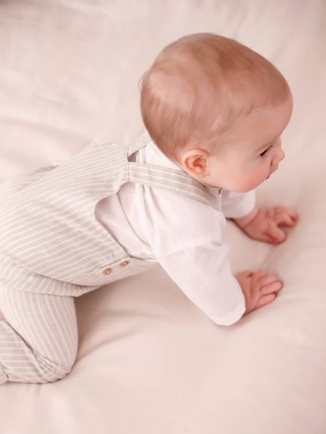 Ensemble bébé naissance cérémonie chemise salopette en lin et coton argile+bleu - vertbaudet enfant 