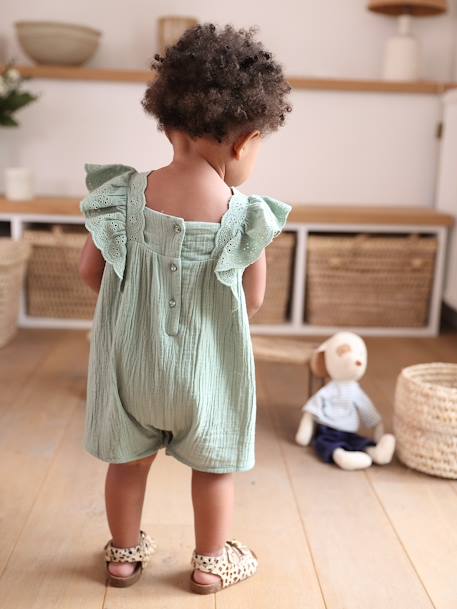 Playsuit in Cotton Gauze for Babies sage green - vertbaudet enfant 