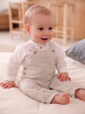 Ensemble bébé naissance cérémonie chemise salopette en lin et coton - vertbaudet enfant Bébé-Salopette, combinaison-Ensemble bébé naissance cérémonie chemise salopette en lin et coton