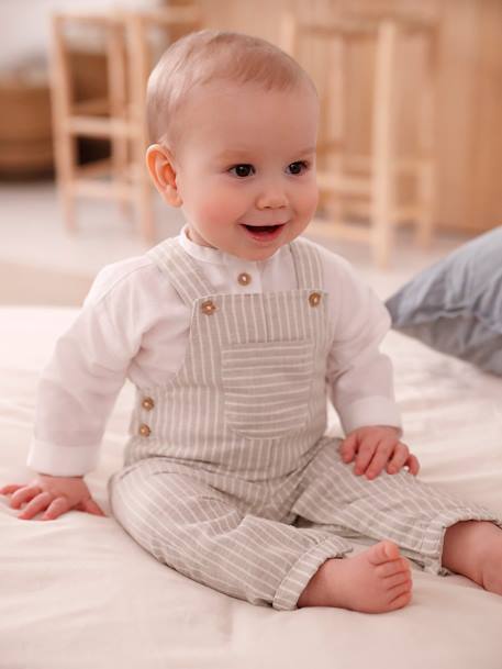 Ensemble bébé naissance cérémonie chemise salopette en lin et coton argile+bleu - vertbaudet enfant 