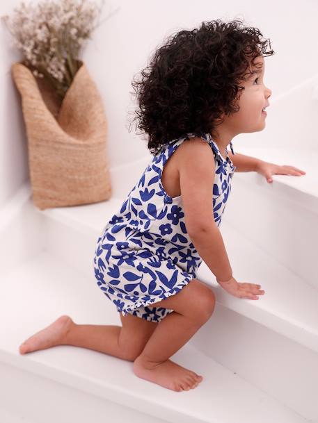 Combinaison bébé fille imprimée bleu imprimé+corail - vertbaudet enfant 