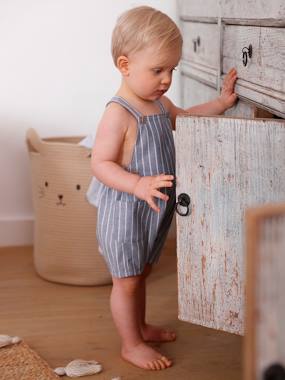 -Striped Dungarees in Linen & Cotton, for Babies